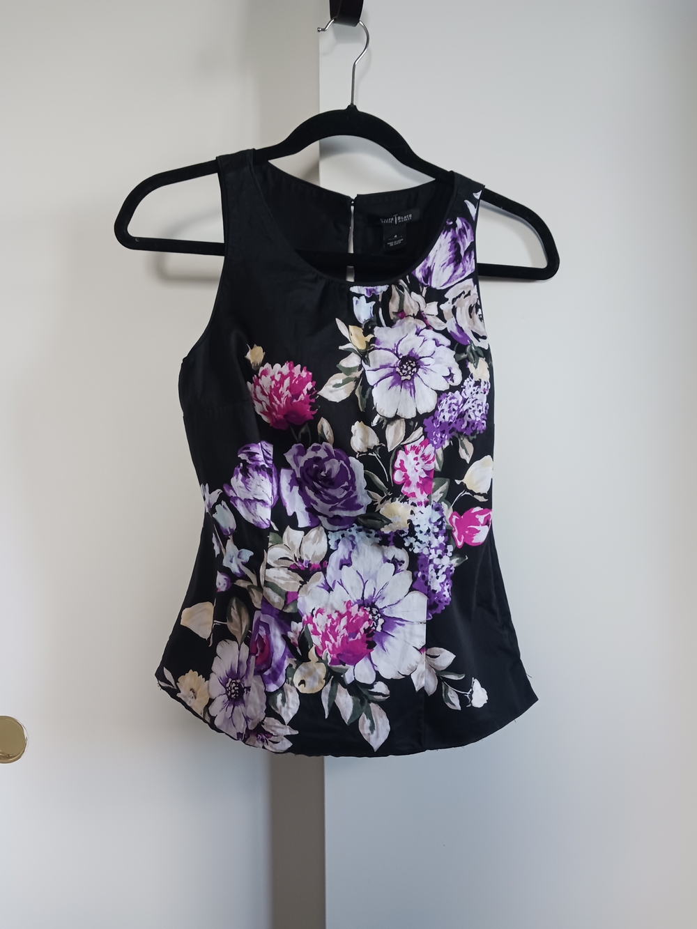 White House Black Market Black Tank with Purple & Pink Floral Print